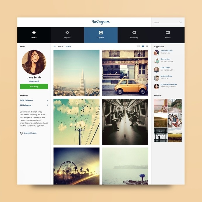 instagram, social network, UI, web