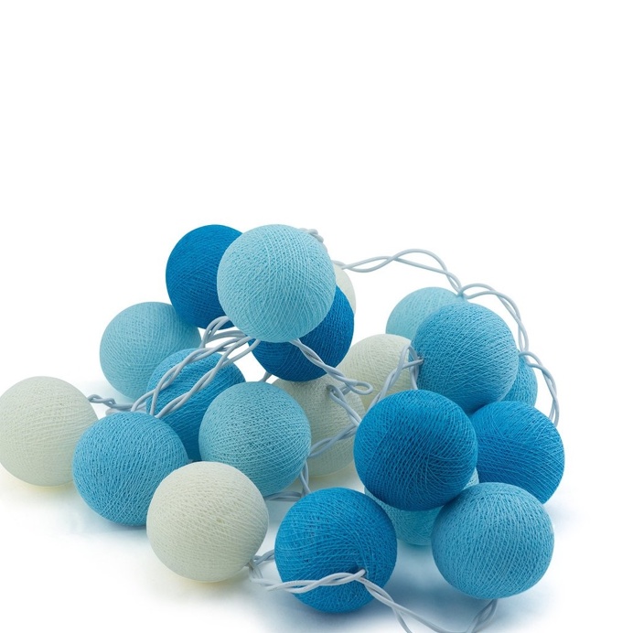 String Lights Cotton Ball Blue