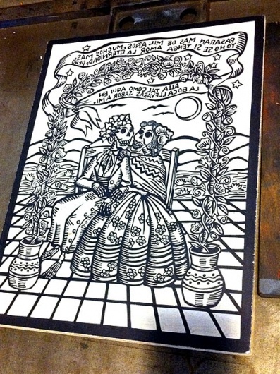 eyeone | seeking heaven #silkscreen #of #mano #the #press #printing #la #skulls #day #woodblock #dead