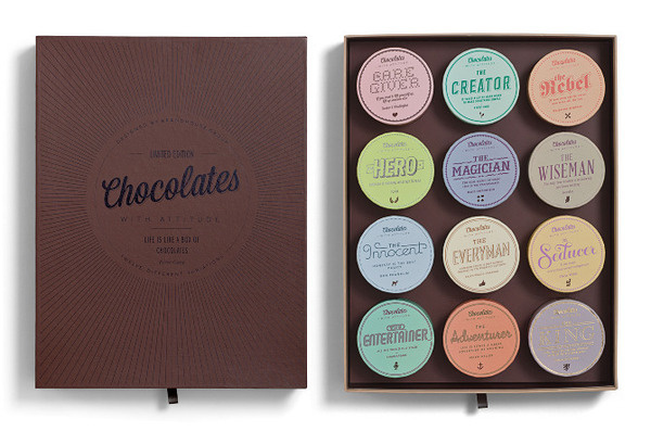 CHOCOLATES WITH ATTITUDE 2012 Bessermachen #packaging #chocolate #typography