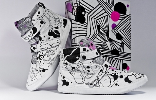 orchid on the Behance Network #white #shoes #lines #pink #black #geometric #paint #handmade #orchid #flowers