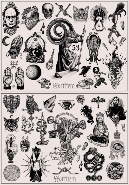 Vintage Monochrome Flash Tattoo Designs Stock Vector - Illustration of  food, knife: 162135547
