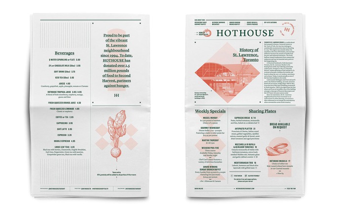 HOTHOUSE rebranding - Mindsparkle Mag Clare Chow worked in collaboration with Convey for the rebranding of HOTHOUSE. Having been a fixture in a historic Toronto neighbourhood since 1994, HOTHOUSE restaurant needed a brand overhaul that appeals to both their loyal clientele and new younger customers. #logo #packaging #identity #branding #design #color #photography #graphic #design #gallery #blog #project #mindsparkle #mag #beautiful #portfolio #designer