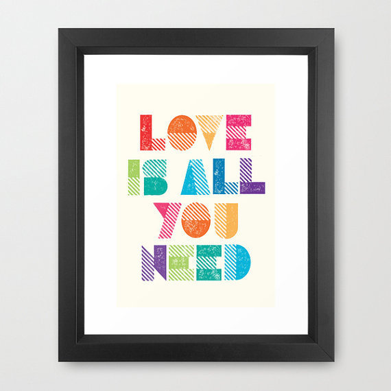 All You Need is Love Print on Etsy #colourful #beatles #you #print #letterpress #is #all #etsy #need #framed #love