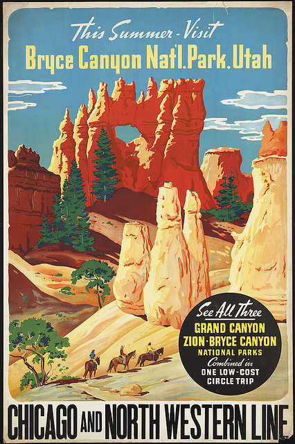 Visit Bryce Canyon Nat'l Park, Utah. Chicago and North Western Line #chicago #grand #travel #bryce #landscape #park #illustration #utah #national #northwestern #and #zion #sandstone #canyon #desert