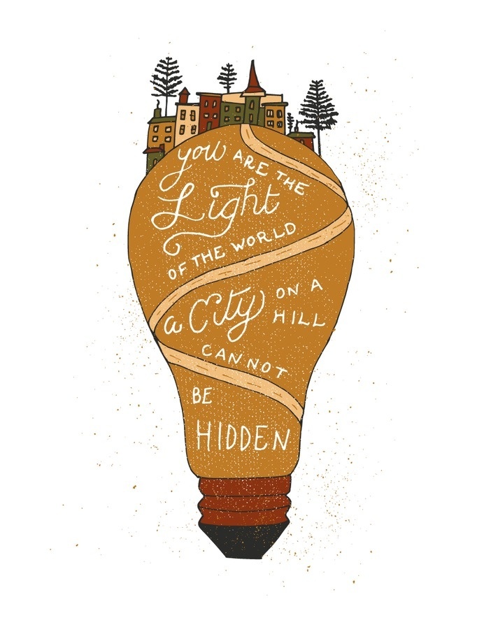 City on a hill print for Fifty Two Verses #lettering #print #illustration #lightbulb #type #light #typography