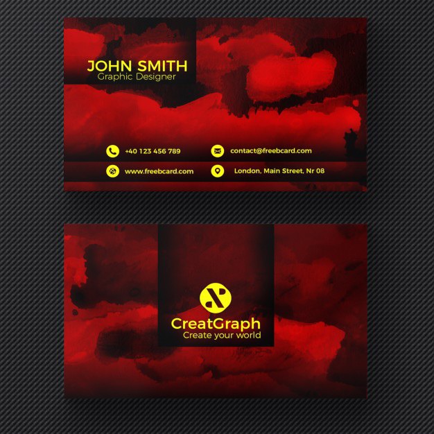 Red watercolor business card Free Psd. See more inspiration related to Logo, Business card, Mockup, Business, Abstract, Card, Template, Office, Visiting card, Presentation, Stationery, Corporate, Mock up, Company, Modern, Branding, Visit card, Identity and Brand on Freepik.