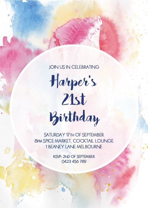 Watercolour 21st Birthday Invitation - Birthday Invitations #paperlust #birthday #invitation #birthdaycards #birthdayinvitation #watercolou