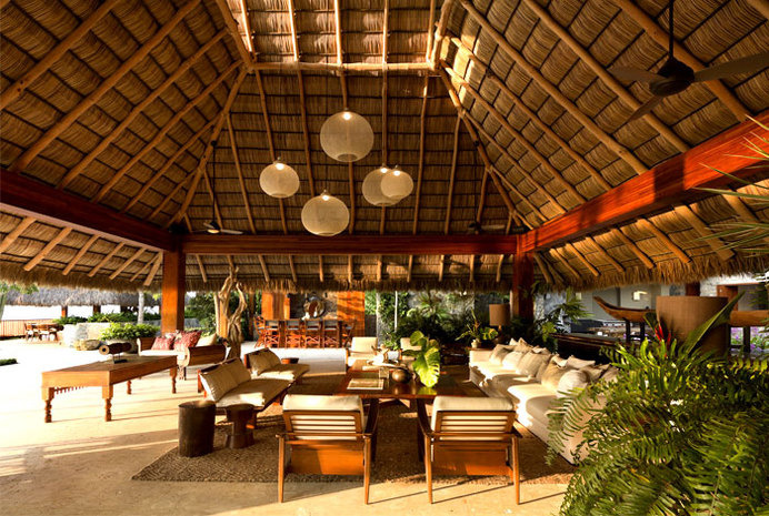Vacation Villa Completely Open to the Mexican Pacific Bay warm earthy colors living room decor #interior #design #decor #home #ideas #decorating