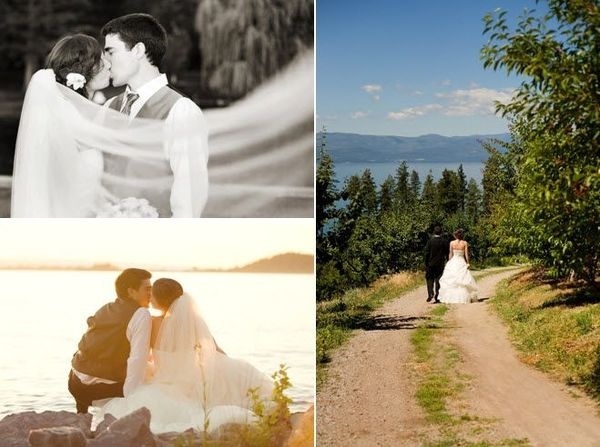 Bride and groom kiss after saying i do, during sunset, bride's veil blows in wind #sun