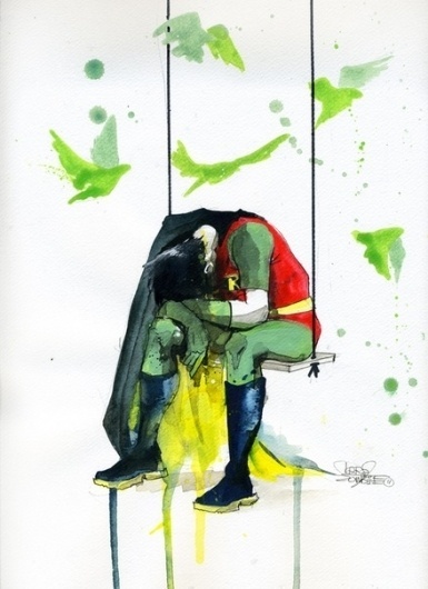 DEPRESSED ROBIN #super #cape #robin #depressed #bird #hero #swing #green