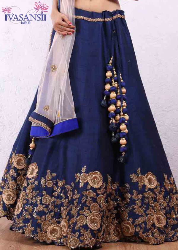 Vasansi Traditional Blue Raw SIlk Lehenga Skirt