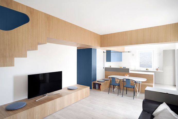Studio Gosplan Created Cross-shaped Wooden Furniture for Renovated Flat - InteriorZine