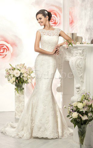 Robe de mariée humble de sirène de traîne moyenne avec ruban avec décoration dentelle