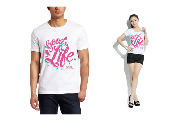 T-Shirt being modelled #drips #script #white #graffiti #t #good #cider #shirt #candy #paint #kittens #life #raspberry #style #typography