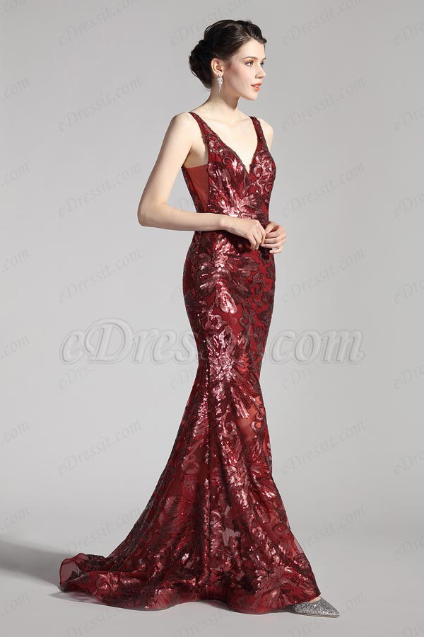 eDressit New V-Cut Burgundy Embroidery Mermaid Party Dress (00208517)