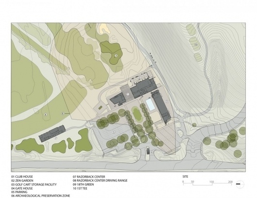 Architecture Photography: Blessings Golf Clubhouse and Guardhouse / Marlon Blackwell Architect - site plan (107588) – ArchDaily #plan #site #illustration #architecture #rendered