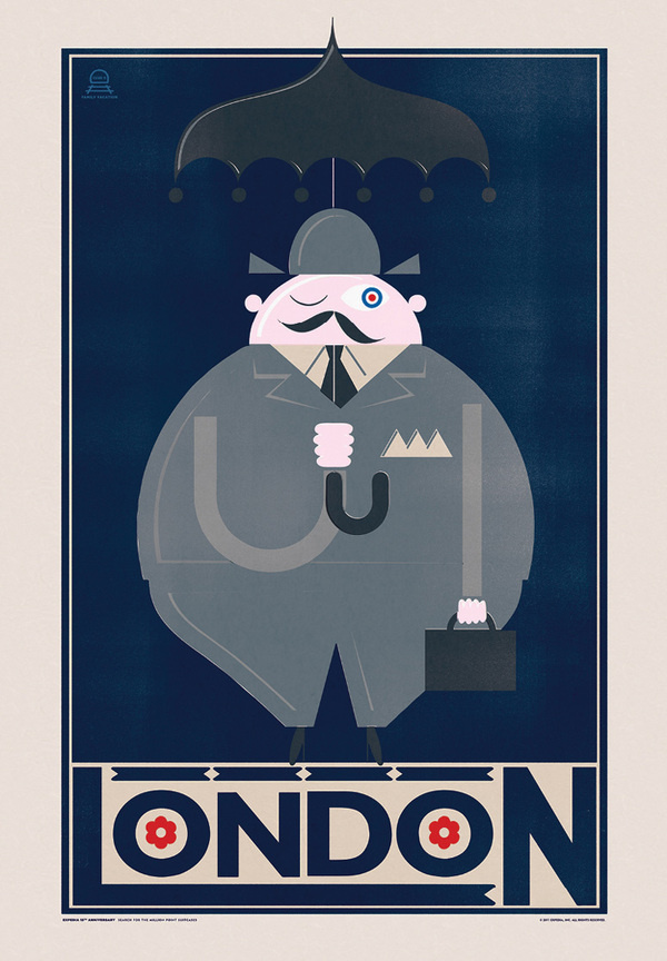 Expedia Travel Posters #fat #umbrella #london #rain #poster #man
