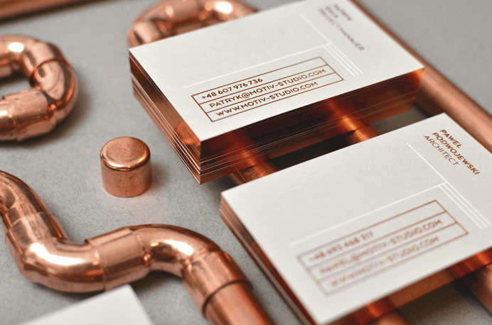 motiv studio design agency branding modern copper business card painted edges design inspiration designblog inspiration www.mindsparklemag.c