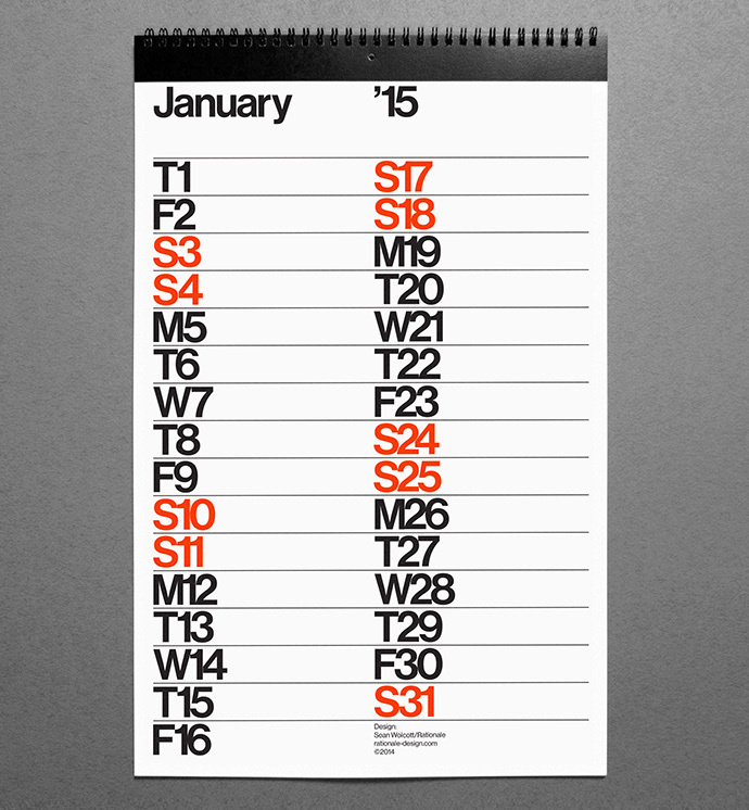 2015 Rationale Calendar Designed by Sean Wolcott #grid #calendar #clean