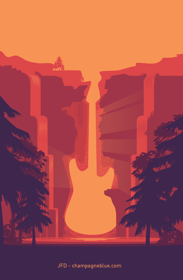 New print and other stuff like duvets (!) and... | champagneblue #guitar #vector #negative #design #space #landscape #cliff #illustration #art #gap #music