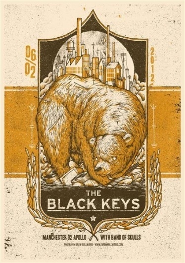 GigPosters.com - Band Of Skulls - Black Keys, The #print #texture #black #illustration #poster #bear #keys