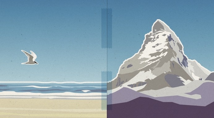 Dutch Design Meets Swiss Design #mountain #seagull #landscape #digital #beach #drawing #matterhorn