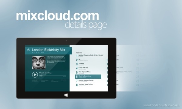 Mixcloud.com Application Concept for Windows 8 on Behance #windows8