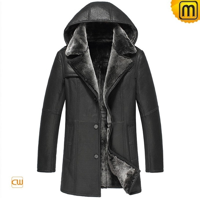 Fur Lined Sheepskin Coat with Hood CW856044 #sheepskin #coat #fur #lined