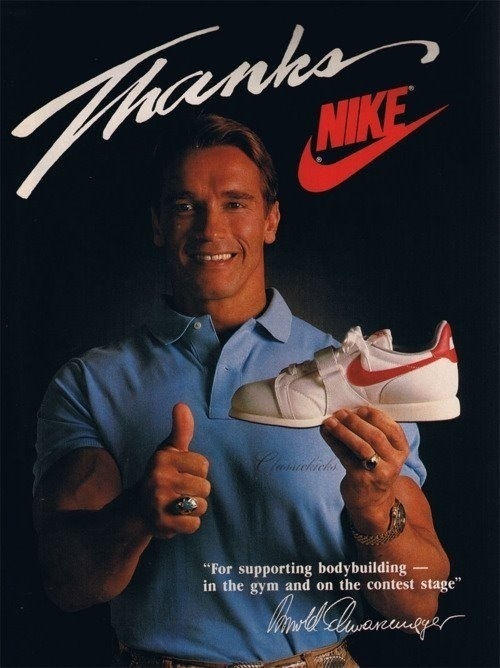 shutupandrun:My how relevant athletes change. Hey, Arnold. #nike #arnie