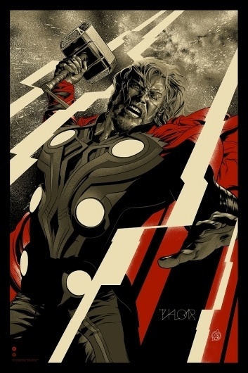 Mondo 'Avengers' Poster Premiere: Behold the Mighty Thor! | Movie News | Movies.com #thor #screenprint #poster #mondo