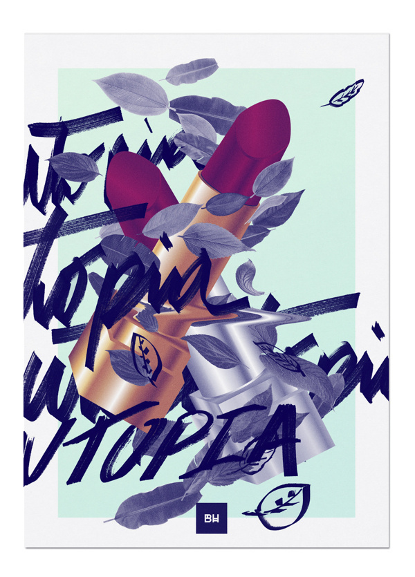U T O P I C #utopia #blankhiss #maandesign #fresh #bold #maan #utopic #caligraphy #illustration #lipstick #leafs