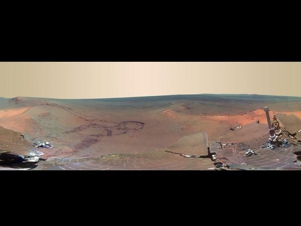 'Greeley Panorama' from Opportunity's Fifth Martian Winter - False Color #mars #nasa #opportunity