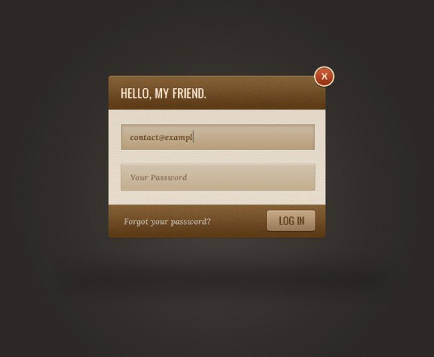 Login modal box Free Psd. See more inspiration related to Box, Sign, Brown, Login, Password, Horizontal, Sign in and Modal on Freepik.