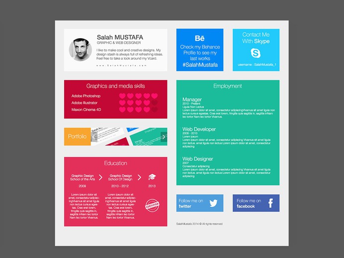 Free Flat Grid Resume With Colorful Style