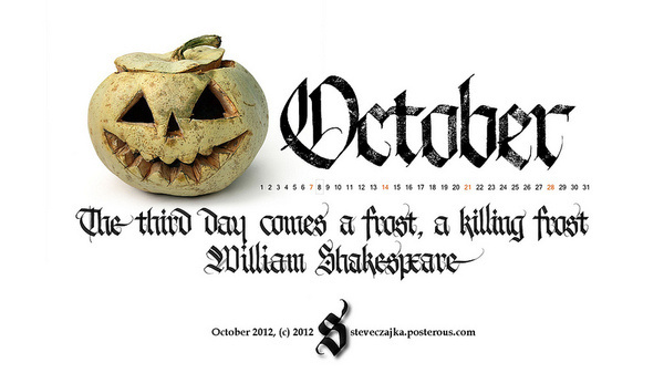 October 2012 #calligraphy #halloween #2012 #calendar #october #type #typography