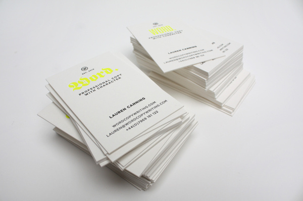 Word. #font #business #branding #neon #copywriting #yellow #letterpress #fluoro #word #copy #brand #identity #typeface #neutral #stationery #passport #type #cards #fluroescent #typography