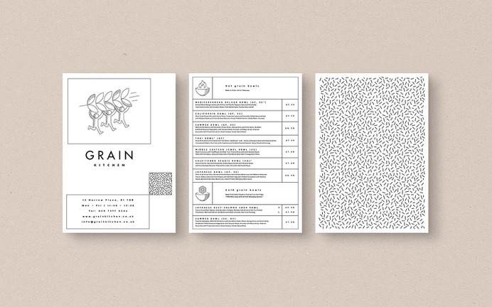 Grain Kitchen - Mindsparkle Mag Filip Pomykalo designed the Brand identity for Grain Kitchen, a small, independently-run casual restaurant in London with a focus on whole grains; their global-inspired menu comprises vibrant and healthful offerings, presented in the form of 'grain bowls'. #logo #packaging #identity #branding #design #color #photography #graphic #design #gallery #blog #project #mindsparkle #mag #beautiful #portfolio #designer