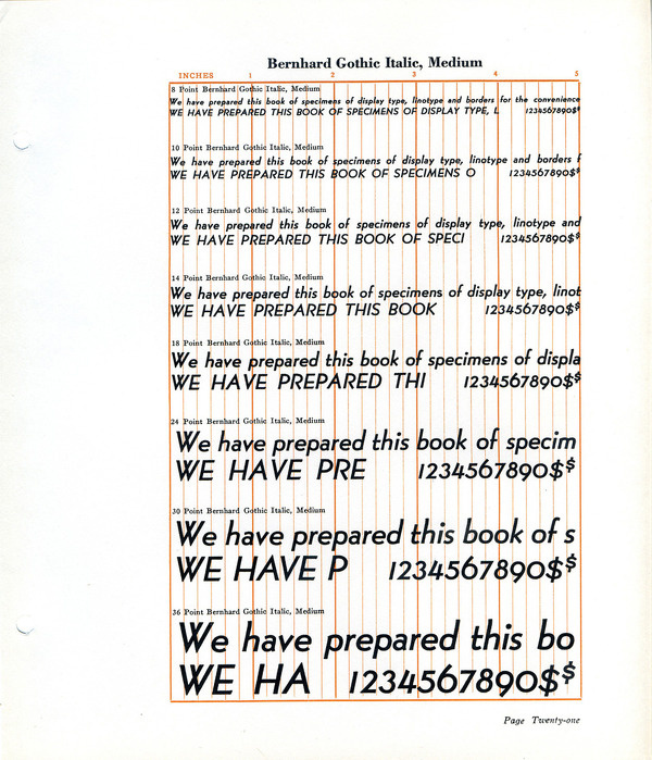 Berhard Gothic Medium Italic type specimen #type #specimen #lucian #bernhard