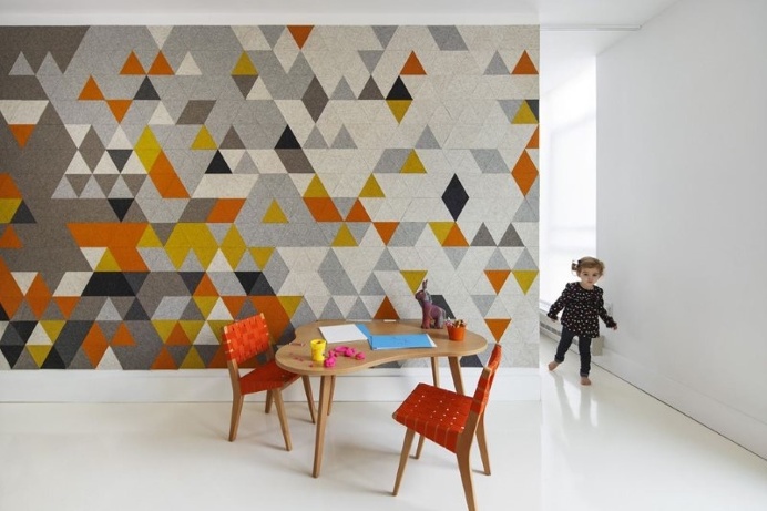 Harrison Avenue apartment with a colorful panelized felt wall
