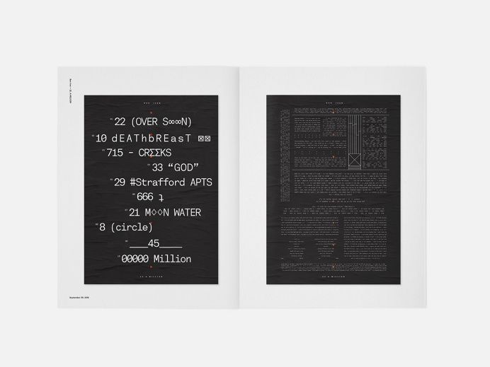 22, A MILLION #print #spread #boniver #brutalist #monospace #lyrics #layout #wheatpaste #book #music