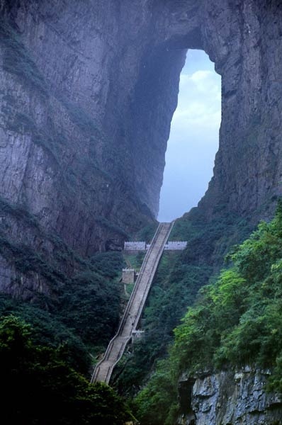 Heaven's stairs in Tian Men Shan, China