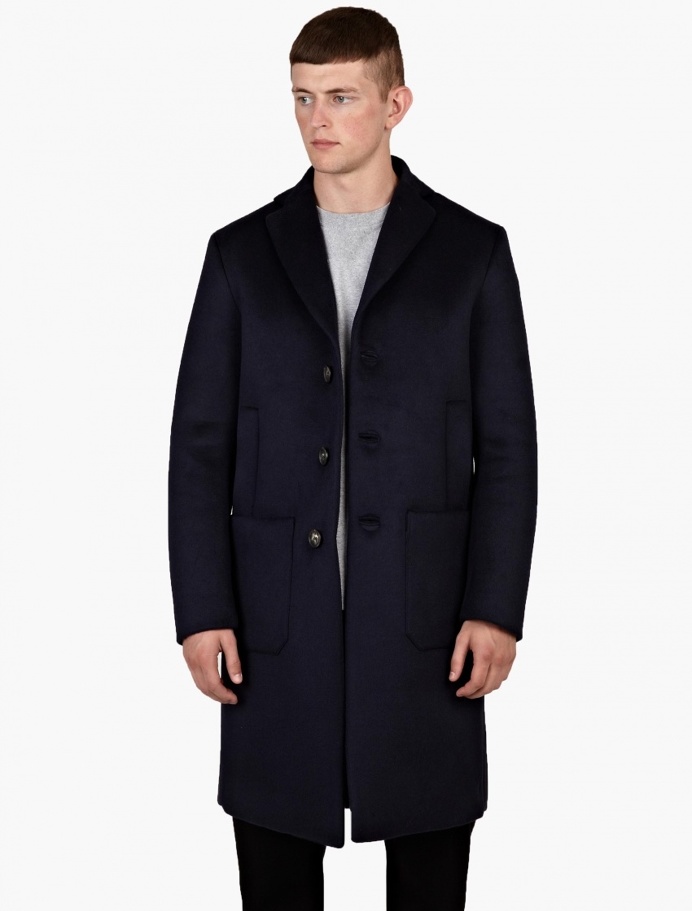 OAMC Navy bonded wool overcoat from Oki-ni