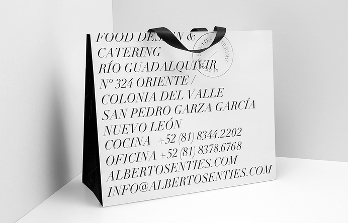 Bag with silver foil detail for Alberto Senties Catering designed by Anagrama #bb