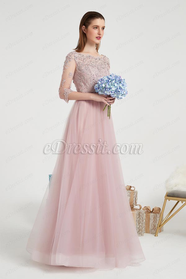 eDressit Pink New Beaded Embroider Sleeves Prom Party Evening Dress (02202001)