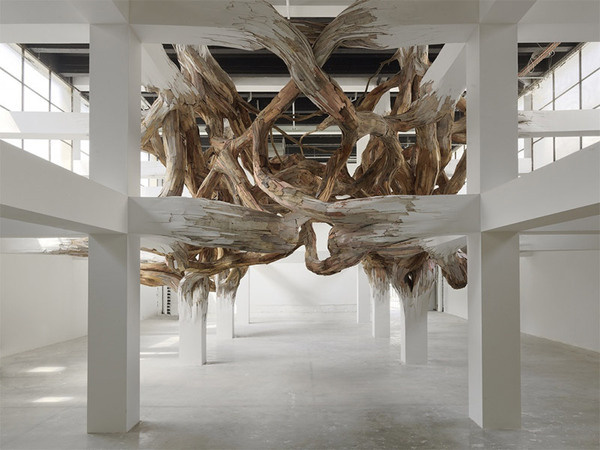 Architectural Columns at the Palais de Tokyo Explode into Organic Forms #installation #nature #architecture #art #contrast