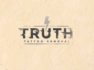 Truth Tattoo Removal #truth #branding #cream #design #graphic #rough #removal #typographic #bolt #lightning #tattoo #identity #grey #type #dusty #worn #typography