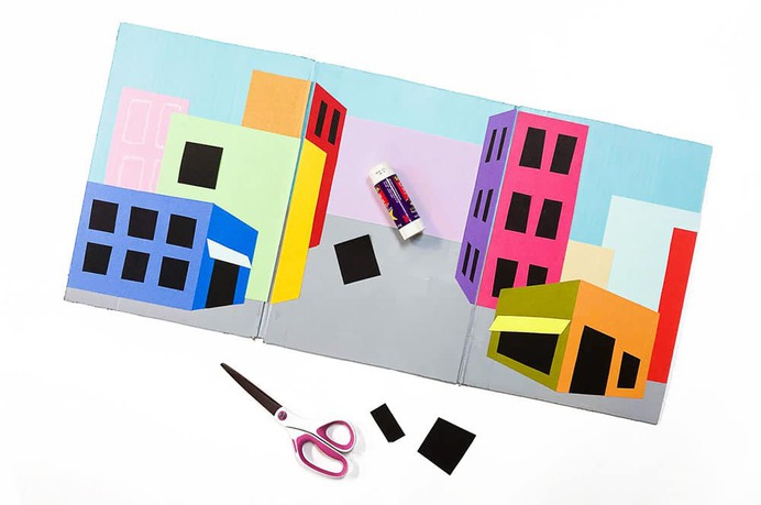 Add windows to the building pieces for your city landscape book | via barley & birch
