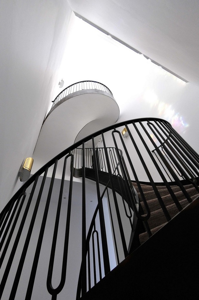 Cantilevered Helical Staircase with Gun Metal Finish
