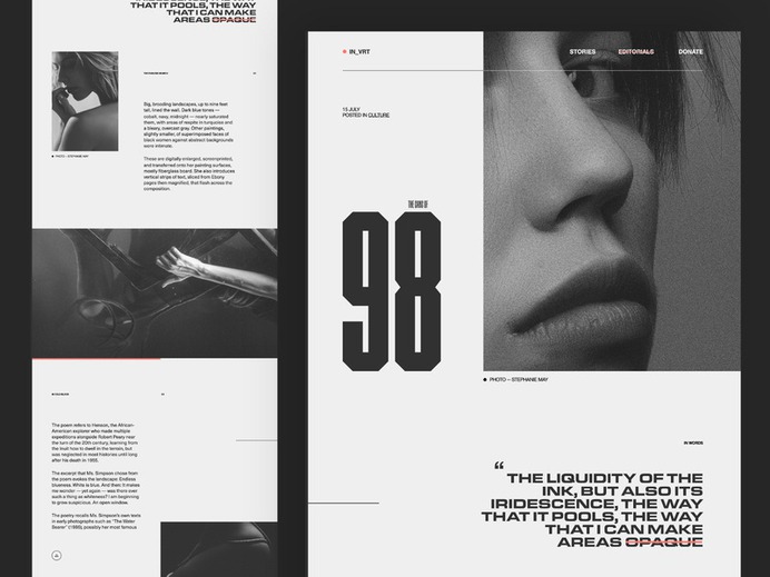 No. 98 monochrome type culture magazine editorial web design photography adobe xd website minimal design contrast layout grid ux typography ui